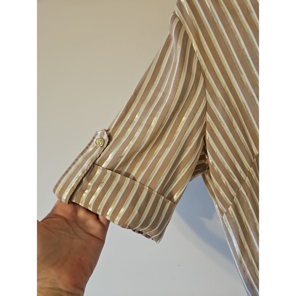 Anne Klein Dress 12 Gold Metallic Striped Viscose Coastal Beach Zip Coverup - Picture 5 of 12